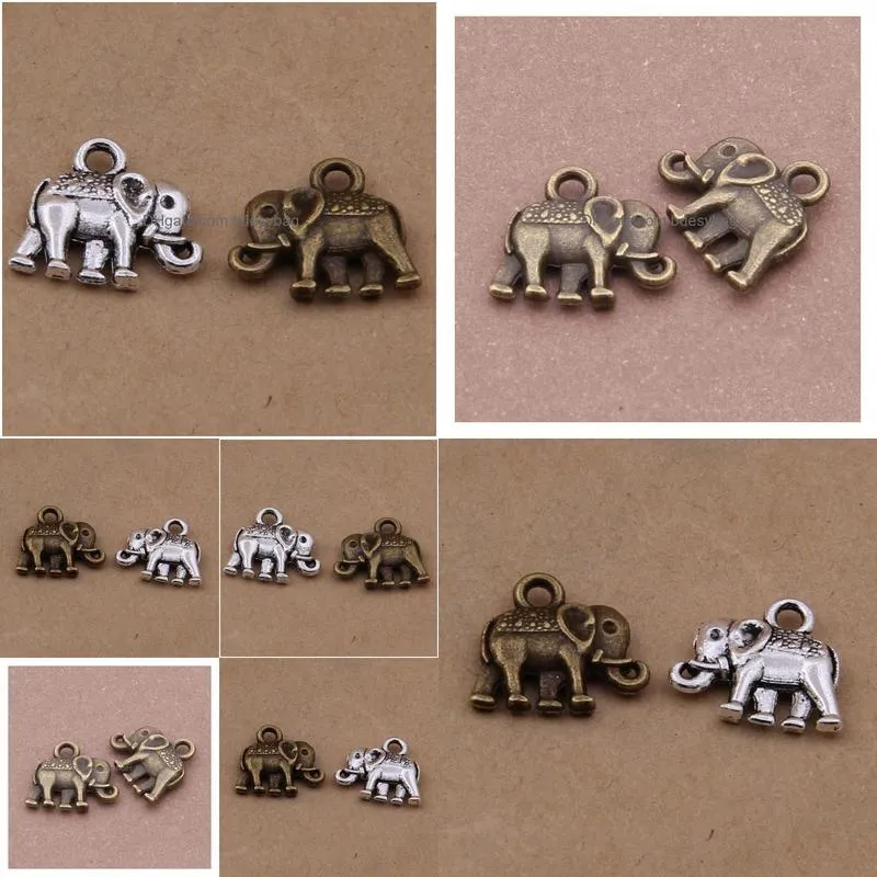 600 pcs 12x14mm zinc alloy antique silver antique bronze elephant diy charms pendantske charm pendant beads