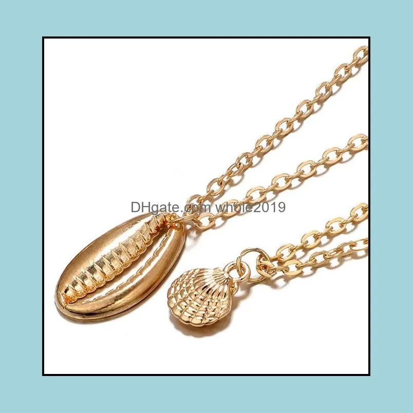 multilayer necklaces two layers of shell chic necklaces natural gold women seashell bohemian jewelry choker necklace