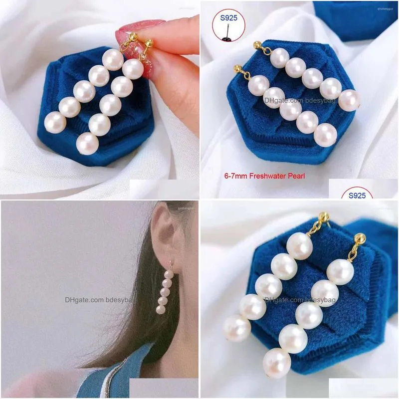 dangle earrings s925 ear needle fashion elegant white pearl long for women high quality gold plated natural freshwater dangler