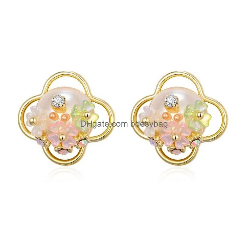stud earrings women floral freshwater pearl candy color baroque female statement brinco wedding ear nails fashion jewelry