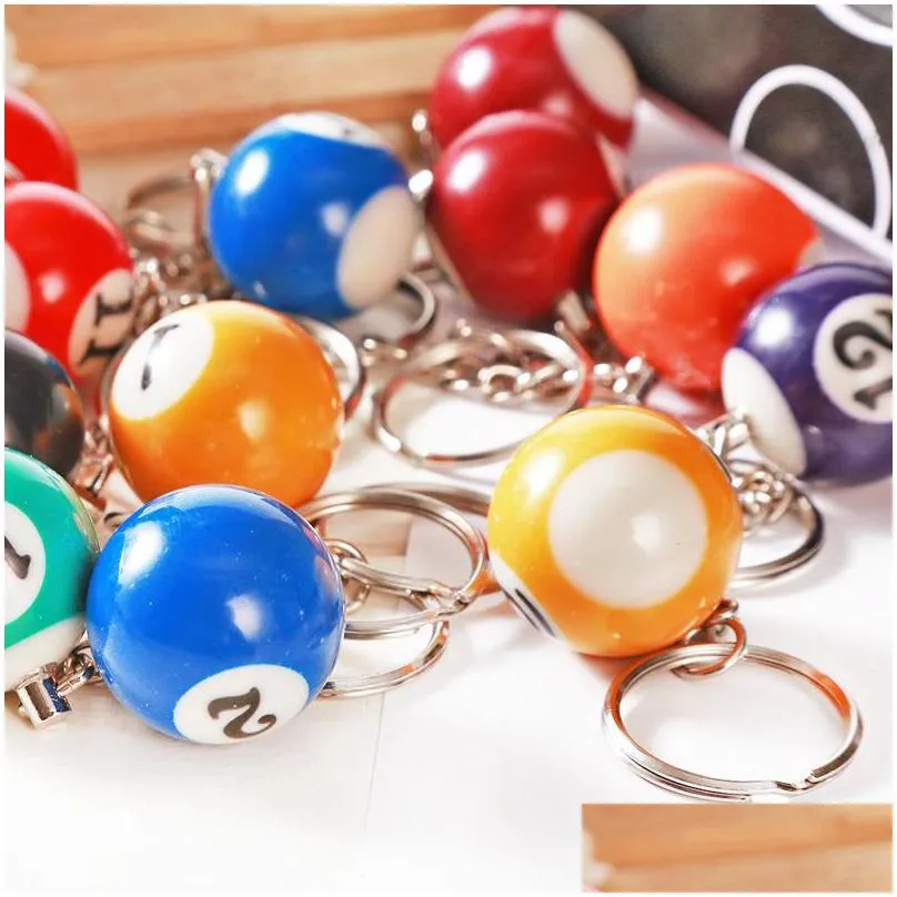 key rings 16pcs/set/lot mini billiards shaped keyring assorted colorful billiards pool small ball keychains creative hanging decorations 639