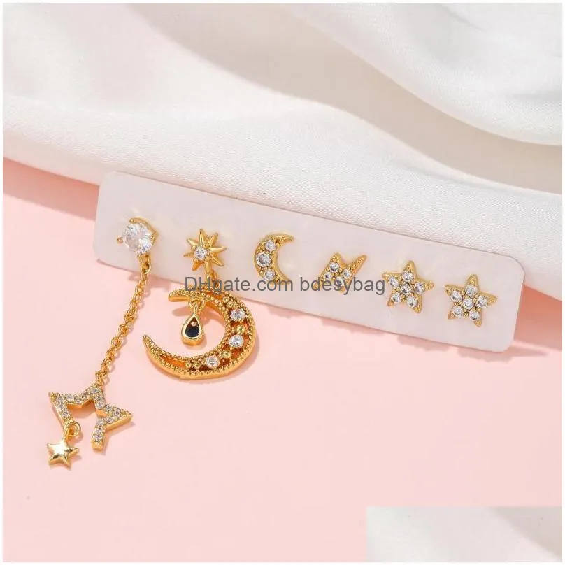 stud earrings ins vintage star moon earring simple goldplated exquisite zircon set for women girls fashion jewelry