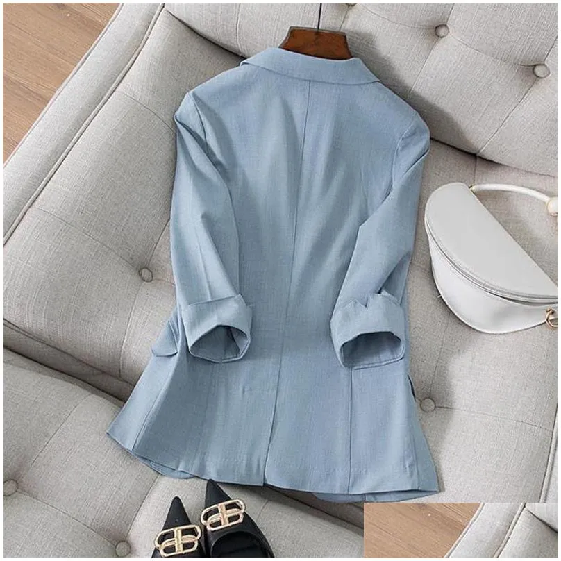 autumn korean slim small suit blazer women solid jacket coat 3/4 sleeve office lady wear femme fashion