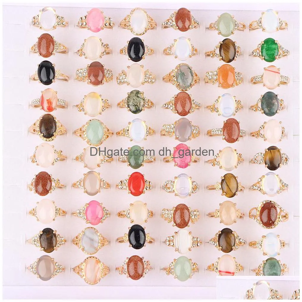 fashion colorful agate tigereye natural stone rings jewelry for women men gold silver plated mix style party gifts wholesale 20pcs/lot