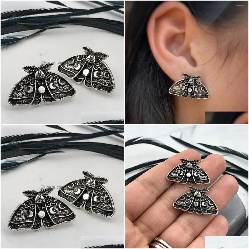 stud earrings 2022 moth silver color moon phase for women female occult fashion jewelry goth insect gifts