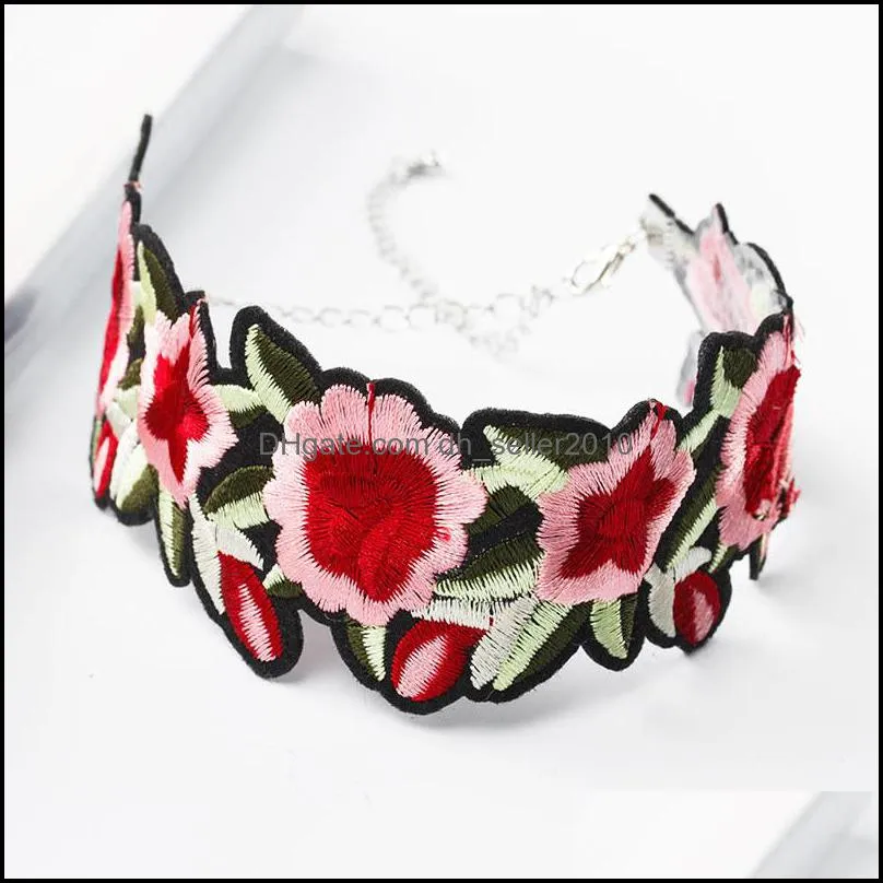 fower chocker necklace ethnic rose personality element red flower embroidery collar collier statement chic necklace