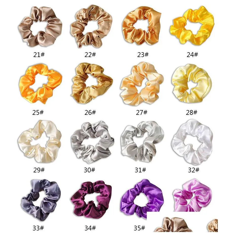 satin silk bright solid color scrunchies elastic hair bands ties set women girls ponytail holder 54 colors hair rope hair accessories