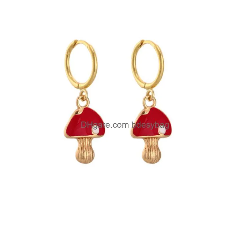 hoop earrings looxi dripping oil mushroom pendant drop for women children birthday lovely jewelry unusual oorbellen