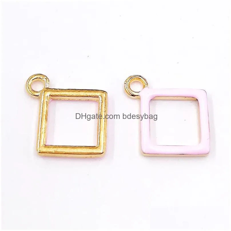 200pcs simple square shaped charms enamel geometric charms pendant diy jewelry accessories for necklace bracelet making 15x18mm