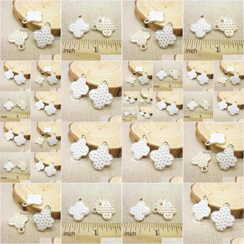 100pcs/ lot white enamel four clover leaf charms pendant 20x17mm good for diy craft jewelry making garment accessories