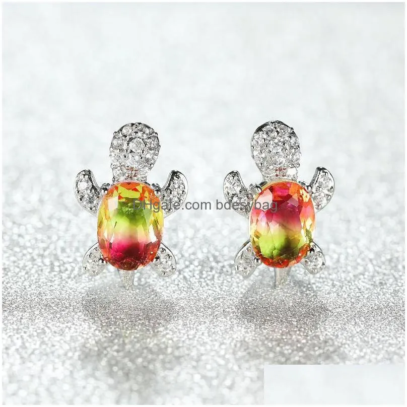 stud earrings 2022 for women 925 silver needle colorful zircon prevent allergy individuality elegant animal wholesale