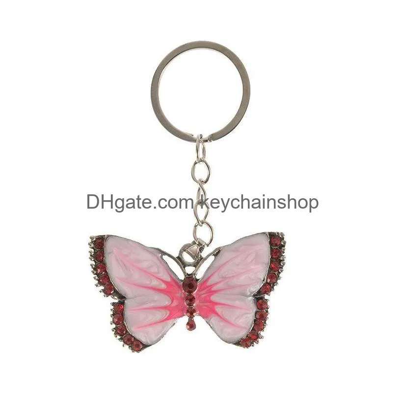 crystal animal butterfly keychains silver fashion vintage rhinestone key chain rings jewelry gift car charms holder keyrings 555 z2