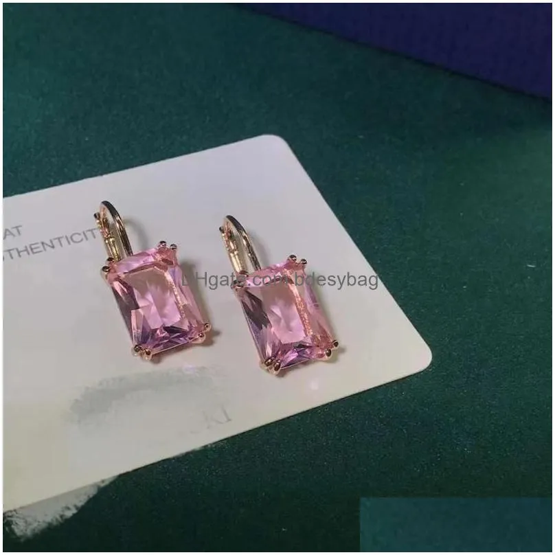 stud earrings trendy womens square sugar pink crystal