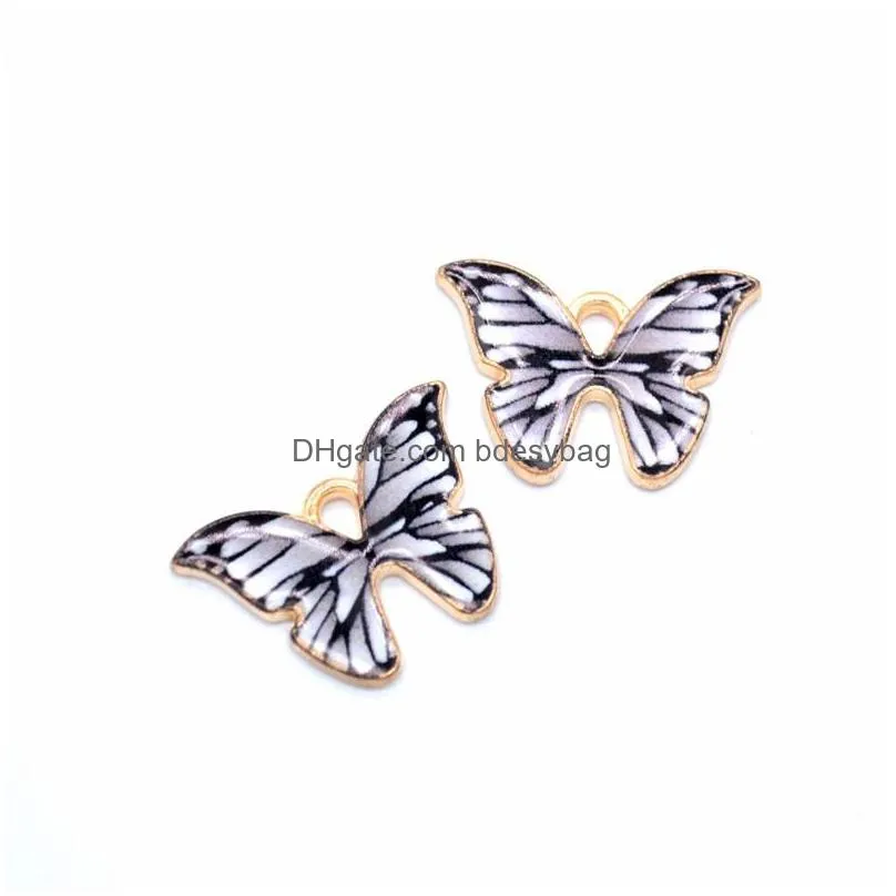 100pcs/ lot charms colorful butterfly charms pendant 21x15mm enamel animal charm fit for diy craft jewelry making