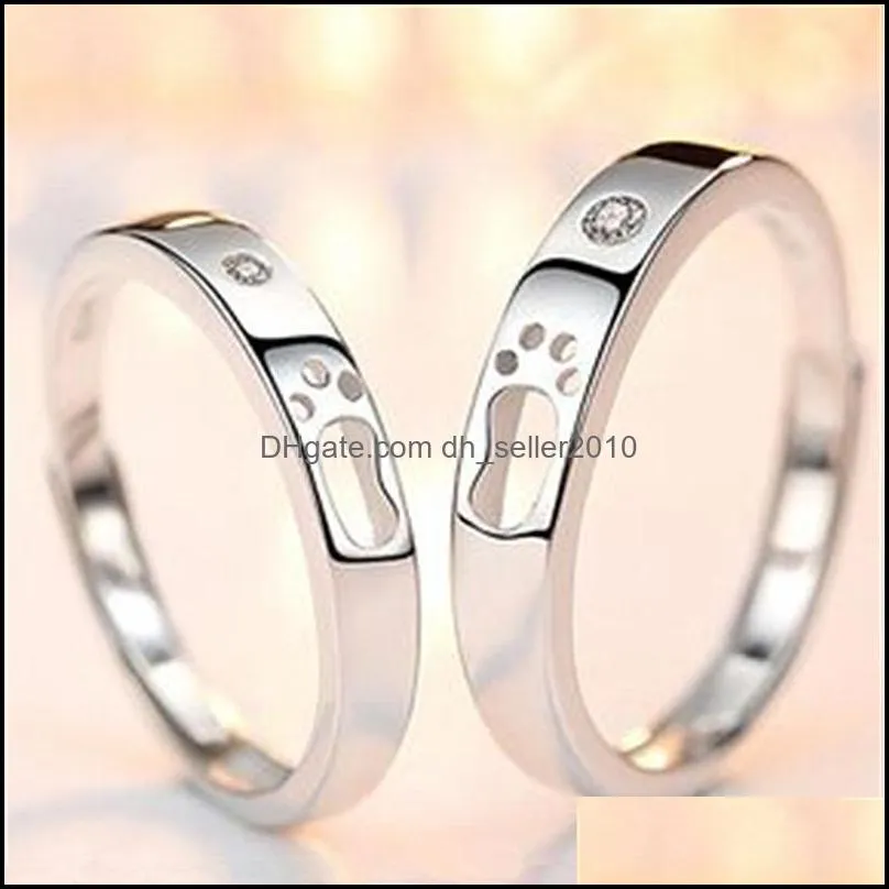 2pcs love couple rings sets zircon couple ring fashion silver jewelry romantic lover silver ring set