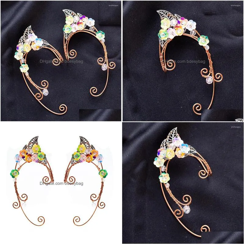 backs earrings colorful winding vine elf ear cuffs with crystal wing sleeve wrap without piercing earcuff wedding jewelry