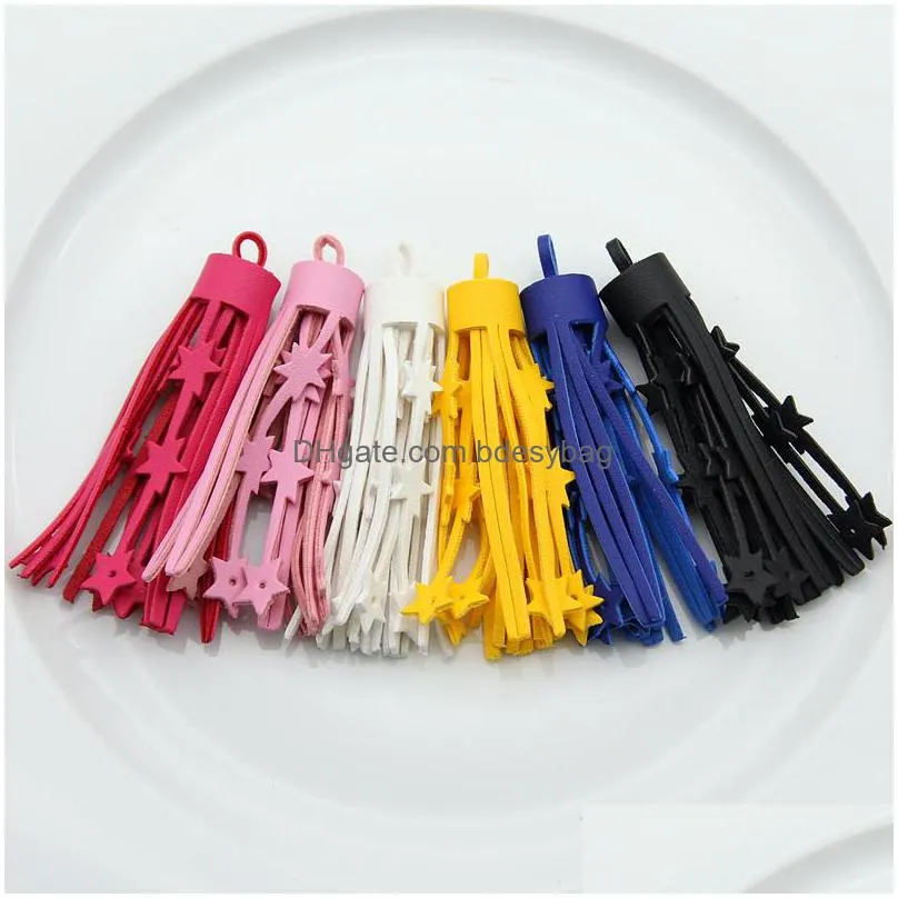 50pcs faux leather tassels charms diy key chain accessories hollow star large tassels fringe mixed colors