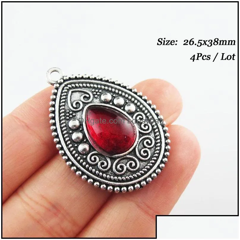 charms fashion sunflower teardrop rose cross red glaze tibetan silver plated pendants retro