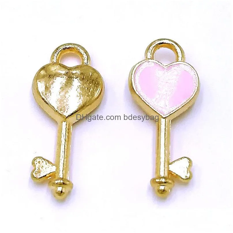 bulk 300pcs/lot enamel love heart key charms pendant 7x16mm good for diy craft jewelry making