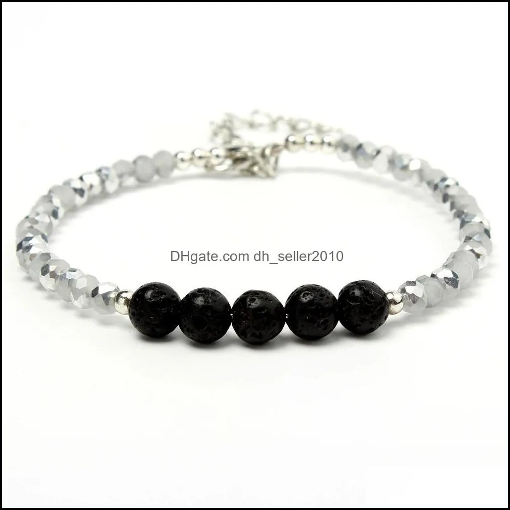 crystal beads bracelet for men women braided bracelets handmade adjustable jewelry black lava stone bracelets