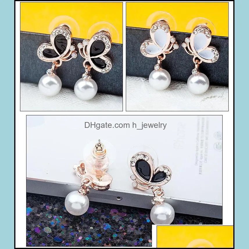 butterfly earrings korean jewelry stud earrings lady brides ear pearl earrings