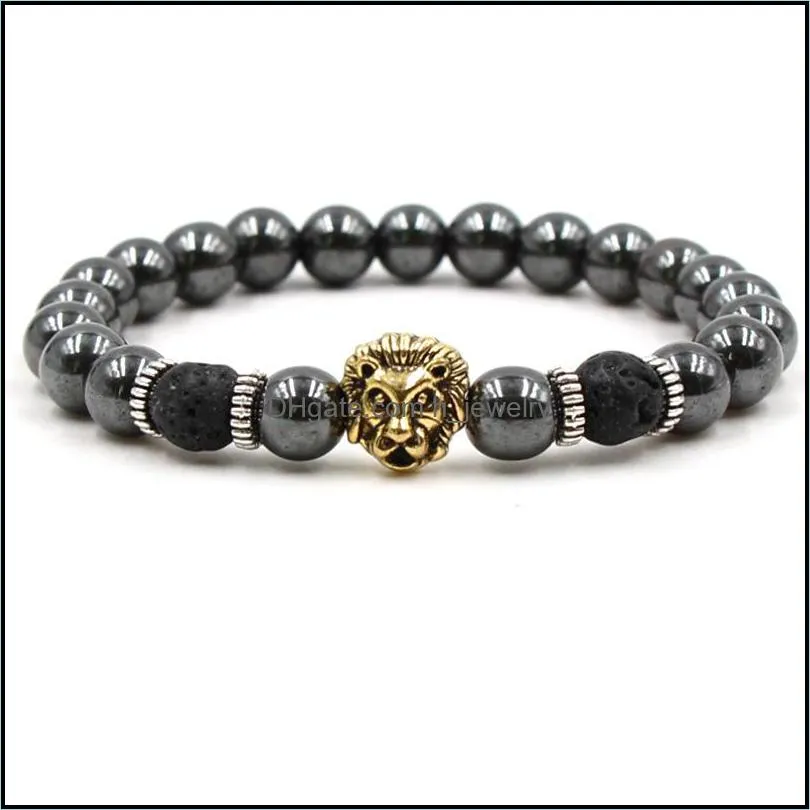 black lava stone bead bracelets natural stone beads bracelet leopard head men bracelet jewelry