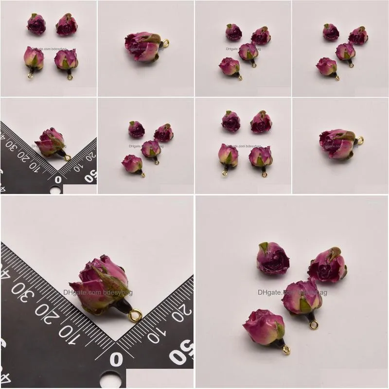 charms rose red epoxy real flower earring making supplies for jewelry pendants ja0343