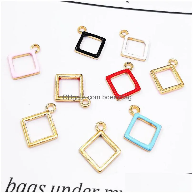 200pcs simple square shaped charms enamel geometric charms pendant diy jewelry accessories for necklace bracelet making 15x18mm