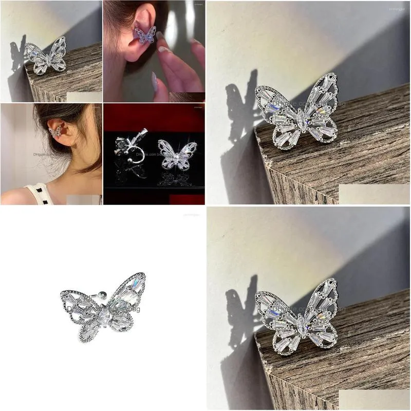 backs earrings punk crystal butterfly ear clip earring for women girl no pierced bone fashion jewelry accessories wholesale