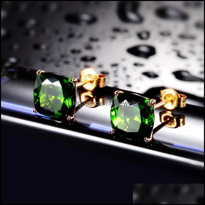 square emerald earrings for women and men small stud earrings fine needle fourclaw silver earring