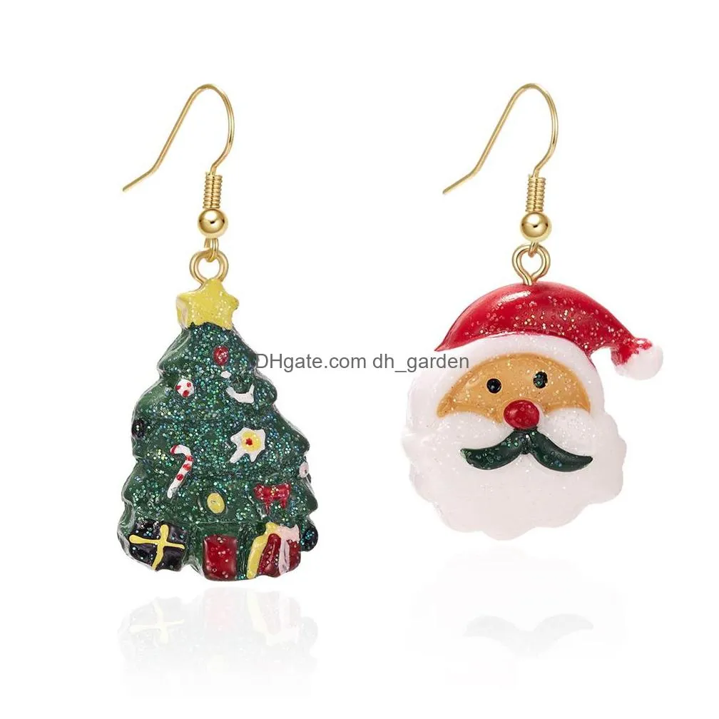 hot selling silver plated stud new santa claus christmas tree asymmetric earrings creative resin earring