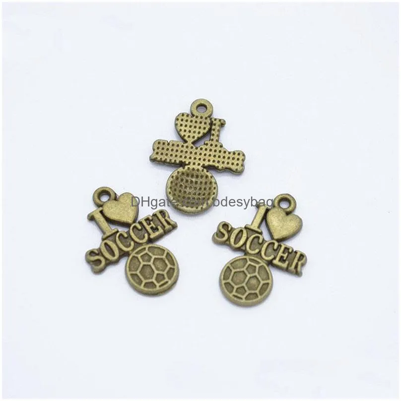 bulk 300 pcs lot 22x16mm i love soccer football charms pendant good for diy craft jewelry making