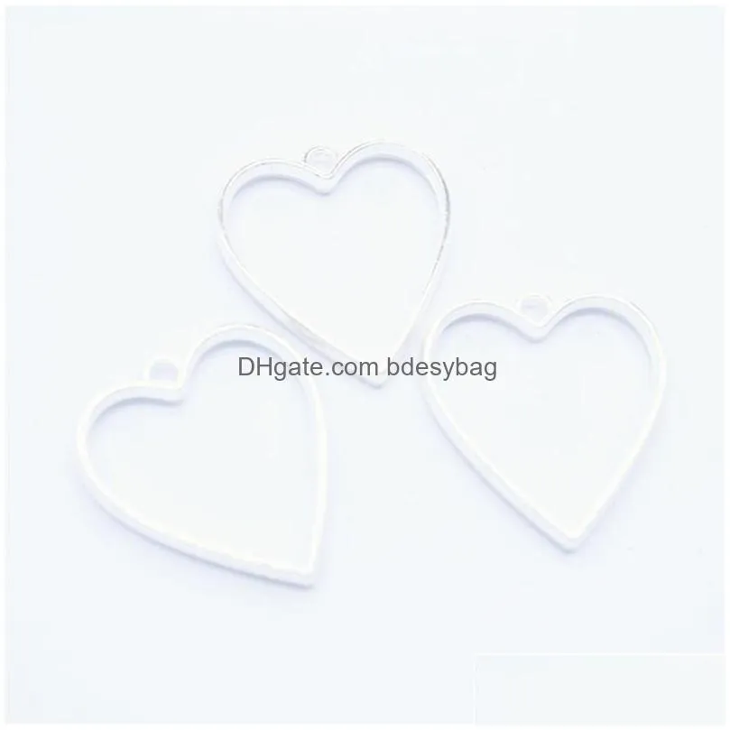 120pcs alloy heart open back bezel pendants rack plating hollow frame pendants for diy resin pressed jewelry 7 colors