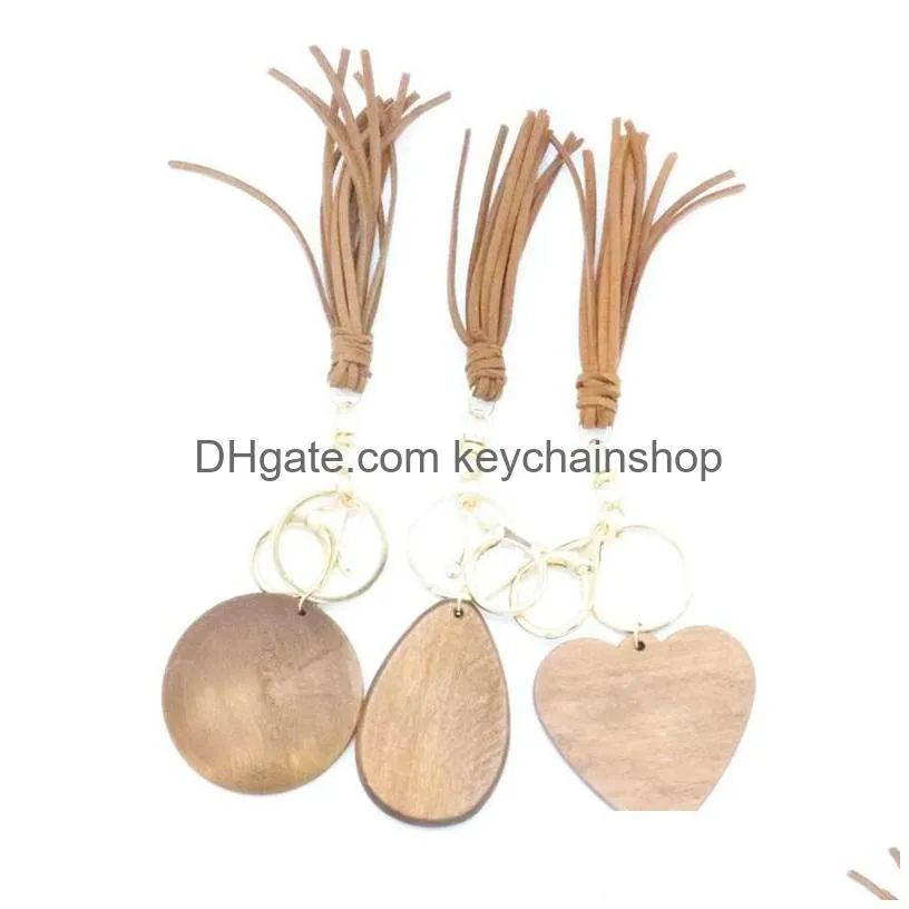 5cm wooden round disc keychain tassels solid color pendant key ring simplicity bags jewelry accessories for women and men 3 3tw q2