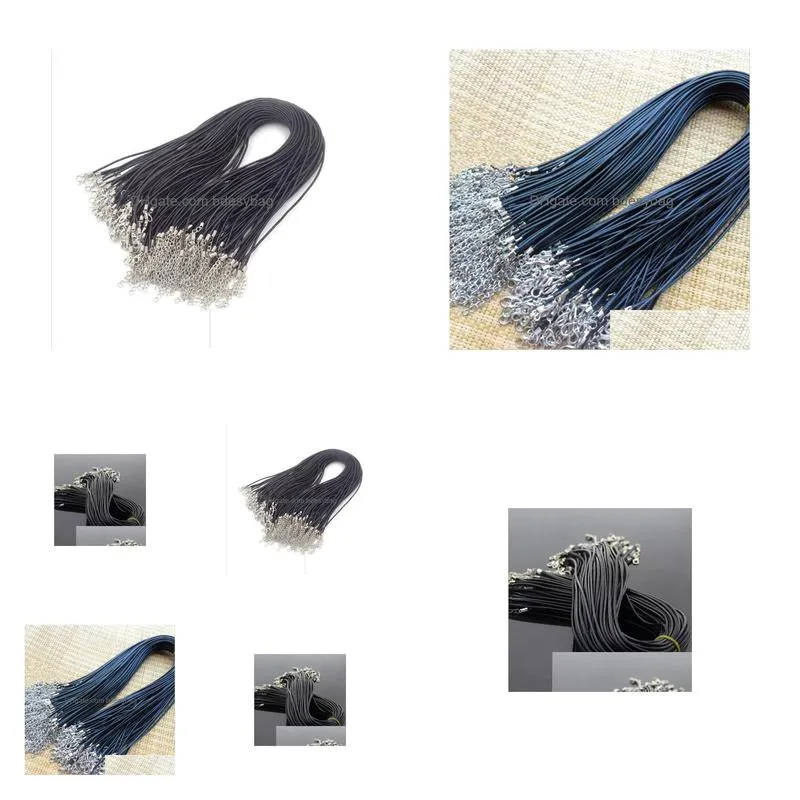 100 pcs 1618 inch black adjustable leather pu leather necklace cords with silver lobster clasps shipping