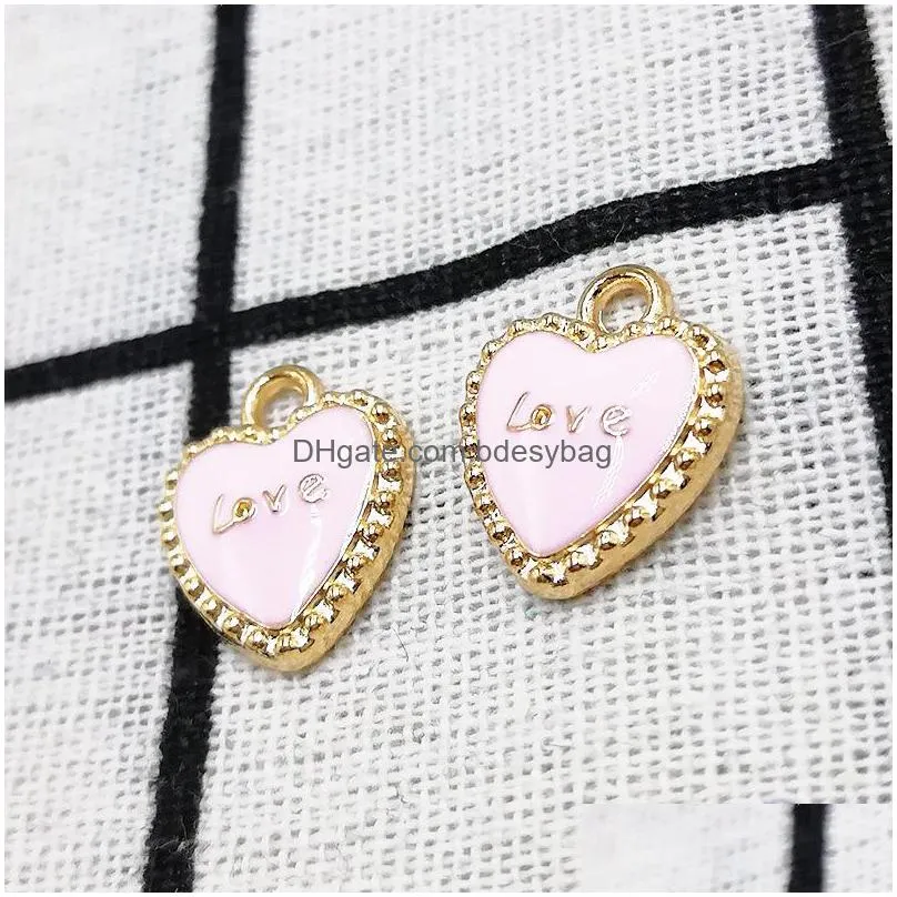 120pcs/lot small love heart charms pendant gold plated and colorful enamel fun 13x16mm good for craft