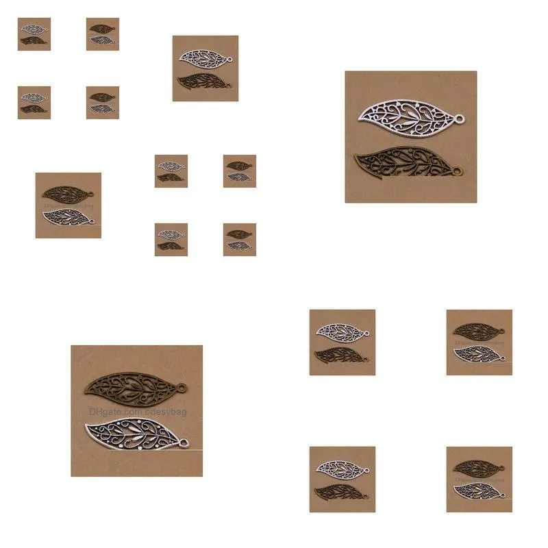 200 pcs new tennis charms pendants antique silver bronze color plated leave shaped jewelry making findings