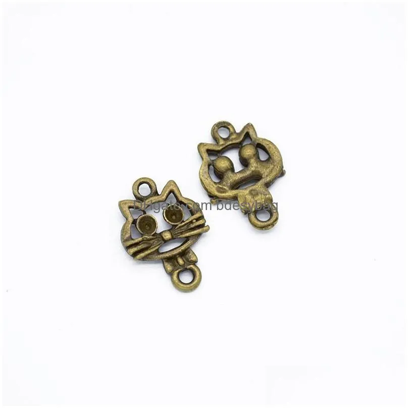 300pcs antique bronze silver mini cute cat connector charms pendant for diy bracelets making shipping