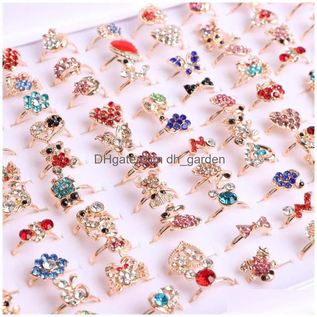 wholesale 50pcs/lot fashion crystal adjustable open rings flower butterfly heart jewelry for men women wedding engagement party gifts