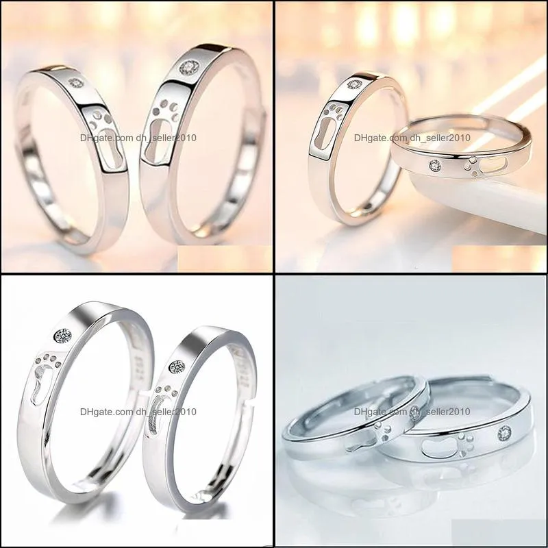 2pcs love couple rings sets zircon couple ring fashion silver jewelry romantic lover silver ring set