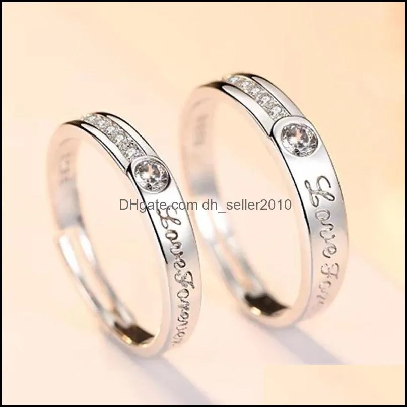 fashion creative opening platinumplated love forever couple ring korean version of the temperament microencrusted zircon love letter