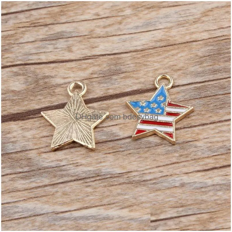 bulk 200pcs/lot enamel american flag star charms pendant patriotic charms 16x15mm good for handmade jewelry making