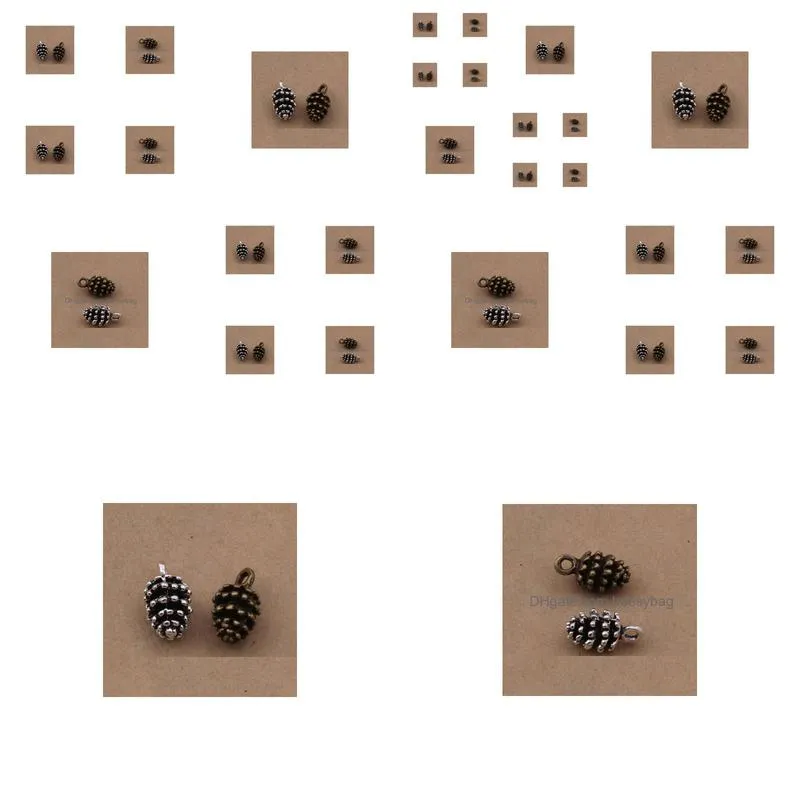 200 pcs 3d pine cone charms pendant antique silver and bronze for option 15mmx9mmx8mm shipping