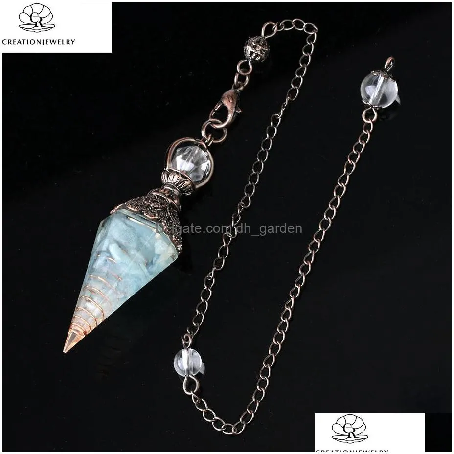 6 34 x 1 76 cm new colorful crystal pendulum pendants bronze fashion natural gravel resin spring hexagonal pendant