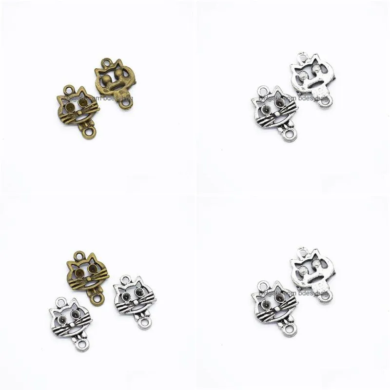 300pcs antique bronze silver mini cute cat connector charms pendant for diy bracelets making shipping