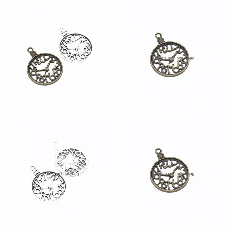 120 pcs antique bronze silver clock watch charm zinc alloy charms handmade charms pendants jewelry findingsy 40x30mm