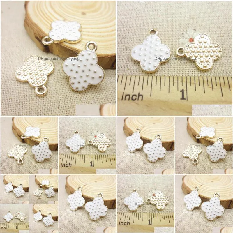 100pcs/ lot white enamel four clover leaf charms pendant 20x17mm good for diy craft jewelry making garment accessories