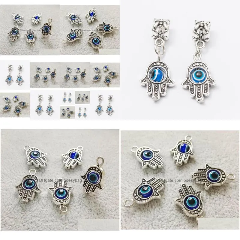 100 pcs turkish style zinc alloy fatima hand pendant silver evil eye charm fit pandora bracelet bangle necklace jewelry making
