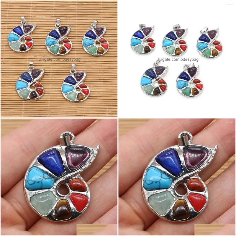 charms natural stone pendant snail shaped seven chakra reiki heal for jewelry making diy necklace anklet bracelet accessory