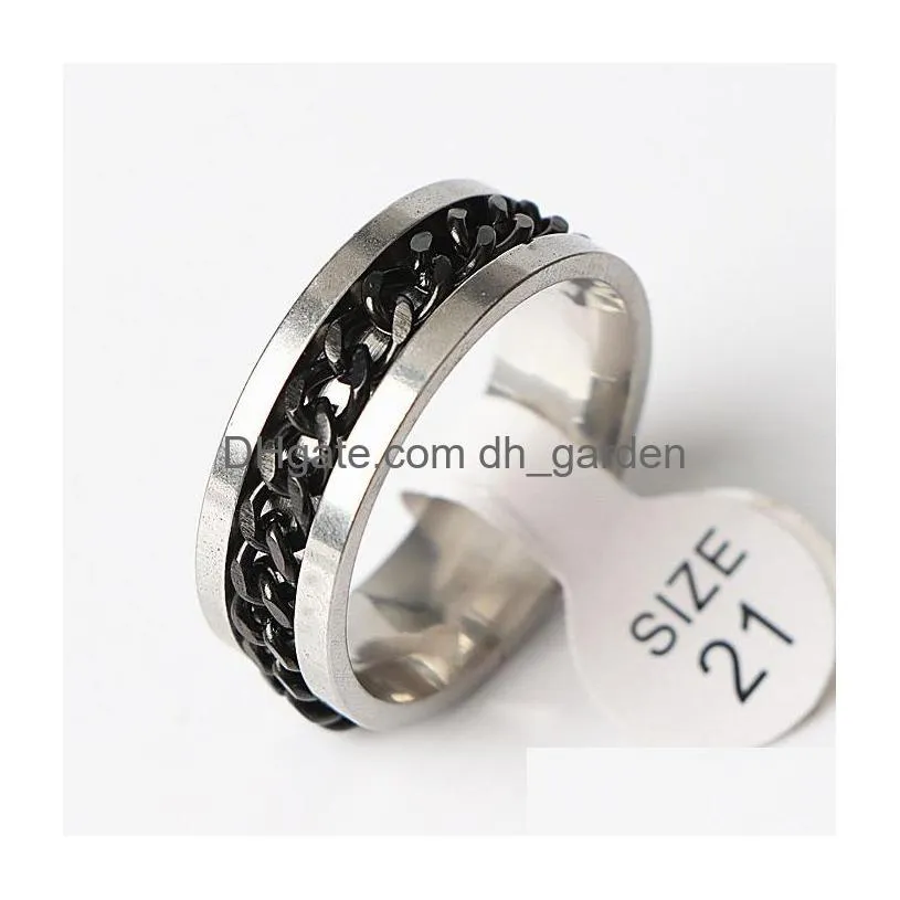 fashion multicolor chain spinner stainless steel rings for women men rotatable jewelry mix color mix style wholesale